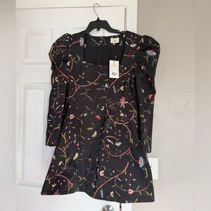 Tuckernuck Floral Embroidered Black Mini Dress NWT NEW